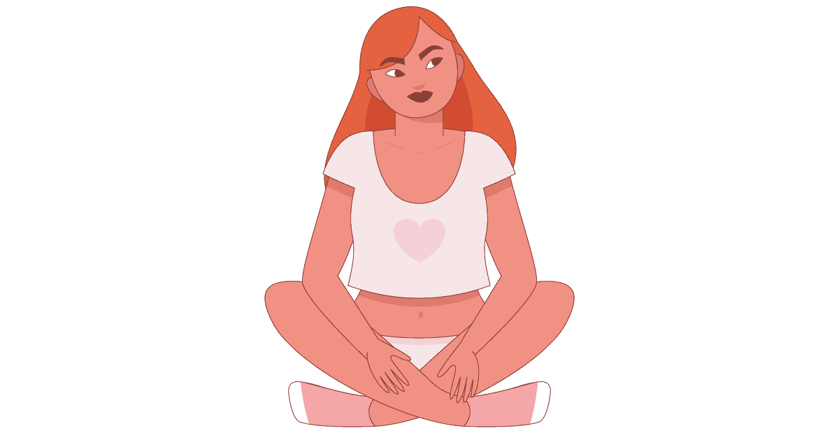 Ilustração de uma jovem mulher sentada no chão e olhando para o lado.