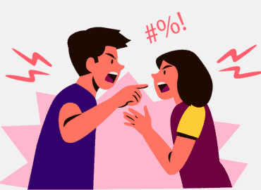 Ilustração de uma casal estressado discutindo.