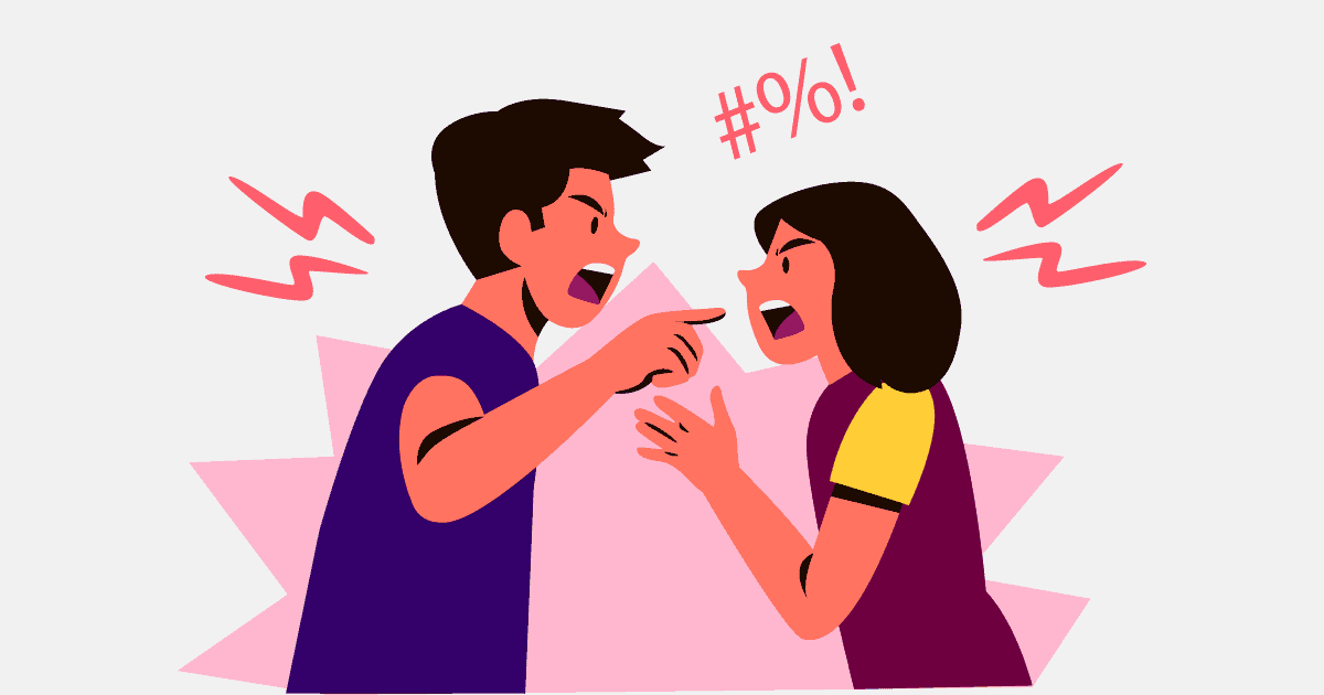 Ilustração de uma casal estressado discutindo.